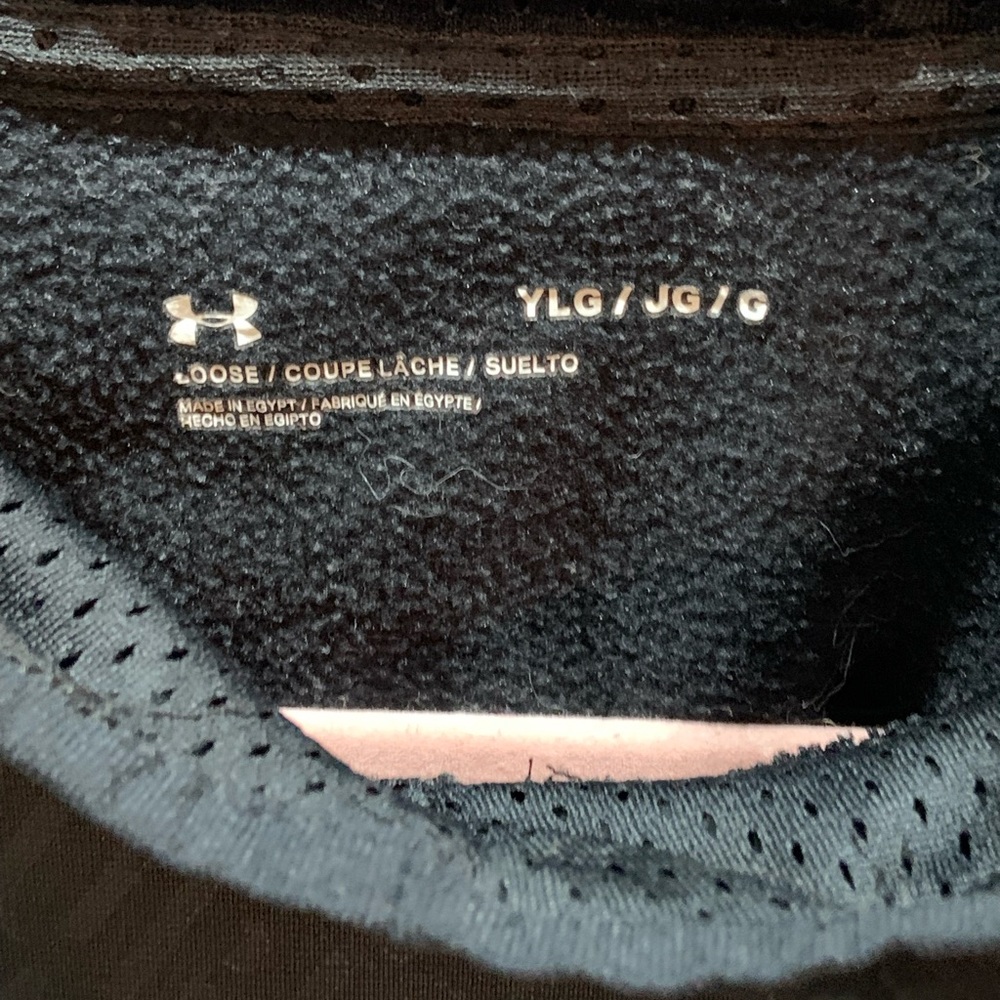 Under Armour Boys Black Printed Hoodie White Logo Loose Fit Sweatshirt YLG L - Picture 5 of 5